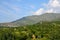 Mountains sky and homes in village of Swat Valley Khyber Pakhtoonkhwa Pakistan