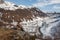 Mountains, snow-covered fjord