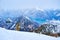 In mountains on snowfall, Feuerkogel peak, Salzkammergut, Austria