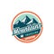 Mountains traveling expedition - concept badge. Climbing logo in flat style. Extreme exploration sticker symbol. Adventure outdoor