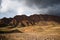 Mountains valley landscape. Rocky mountain scenery. Altai Mountains. Mountain tops in the background