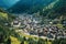 Mountains valley village, beautiful landscape in the french alps, view of mountain's traditional cottages on the