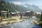 Mountains valley village, beautiful landscape in the french alps, view of mountain's traditional cottages on the