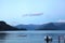 Mountains view and dark sky. beautiful view of the Norwegian fjord Sognefjorden, Norway