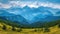 Mountains view panoramic landscape. AI generated art