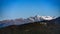 Mountains view from the tower on Akhun mountain. Caucasus range. Sochi, Russia