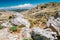 Mountainscape plateau and rocky highland of Kefalonia island, Greece with barren vegetation