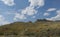 Mountainside views with rock formations on the peak in Wyoming