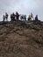 Mountaintop landscape in Edinburgh, Scotland, UK looking up at tourist hiking