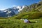 Mountaneer bivouac in mountains