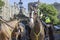 Mounted Police Officers on crowd control duty on the streets outside Royal Windsor Castle an official Royal Residence in Berkshire