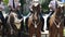 Mounted police patrol horseback on public event festival unrecognizeble people