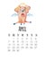 Mounthly calendar for 2019 new year with watercolor cute pigs April