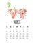 Mounthly calendar for 2019 new year with watercolor cute pigs March