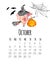 Mounthly calendar for 2019 new year with watercolor cute pigs October