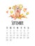 Mounthly calendar for 2019 new year with watercolor cute pigs September