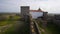 Mourao castle interior walls garden park with castle towers in Alentejo, Portugal