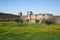 Mourao castle towers and wall historic building with interior garden in Alentejo, Portugal