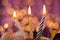 Mourning candle of sadness and longing. Festive fire macro background.