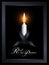 Mourning symbol with black ribbon around white candle light in frame on black background vector design