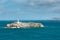 Mouro lighthouse from Magdalena peninsula, bay of Santander, Spain