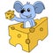 The mouse beast is enjoying a large slice of cheese, doodle icon image kawaii