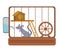 Mouse in a cage. A pet. Rodent, hamster. Hand drawn vector illustrations isolated on the white background