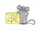 Mouse With Cheese. The Impudent Mouse Stands On Its Hind Legs, Rests On a Piece of Cheese With Holes.