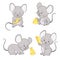 Mouse with cheese vector illustration. Set of cute little mice.