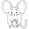 Mouse with cookie icon. Vector illustration of a cute little mouse with big ears. Hand drawn cartoon mouse holds a piece of cracke