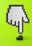 the mouse cursor hand points to the black enter button from the keyboard. green background