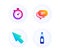 Mouse cursor, Text message and Timer icons set. Beer sign. Click arrow, Chat bubble, Stopwatch gadget. Vector