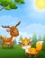 Mouse deer and baby fox cartoon in the jungle
