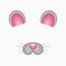 Mouse face elements - ears, nose and teeth. Selfie photo and video chart filter with cartoon animals mask. Vector.