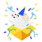 Mouse in gift box cartoon vector illustration