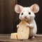 Mouse holding piece of cheese. Generative AI