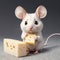 Mouse holding piece of cheese. Generative AI