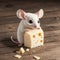 Mouse holding piece of cheese. Generative AI