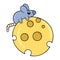 The mouse is hugging the giant cheese, doodle icon image kawaii