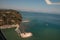 Mouse Island and the Vlacherna Monastery, Pontikonisi island, Corfu, Greece. Europe vacation.View from plane