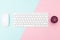Mouse and keyboard on pastel background. Minimalist design