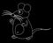 Mouse with large moustache in black and white line on black background - vector