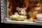 mouse peeking from an open butter dish in fridge
