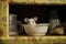 mouse peeking from an open butter dish in fridge