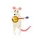 Mouse Playing Domra, Cute Cartoon Animal Musician Character Playing Musical Instrument Vector Illustration