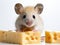 A mouse sitting on top of a piece of cheese