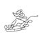 Mouse sledding in winter clothes. Handwork. Character. Line drawing. Symbol of the new year 2020.