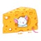 Mouse sleeping in cheese cartoon illustration