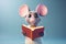 Mouse Smiling Bookworm. Character Wearing Glasses And Reading A Book. Illustration Part Of Animals In Library Collection.