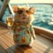 A mouse in summer clothes drinks a cocktail on a luxury cruise